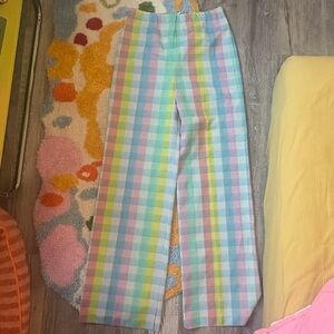 Vintage 1960s pastel rainbow check plaid elastic waist trousers